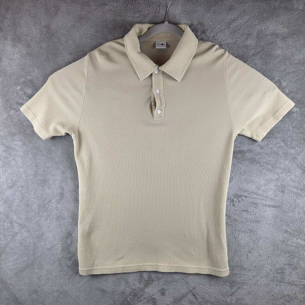 NN07 No Nationality Beige Cream Polo Shirt Men Medium Knit Waffle Pullover